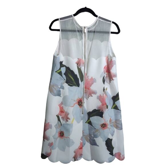 TED BAKER Caprila Bloom Scalloped Dress White Pink Blue Floral A Line Shift 4 (U - Picture 3 of 10